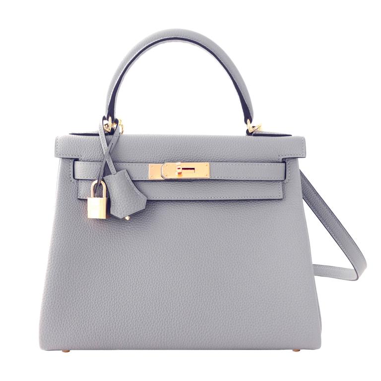 Hermes Gris Mouette New Grey 28cm Togo Kelly Bag Gold Hardware Superb ...