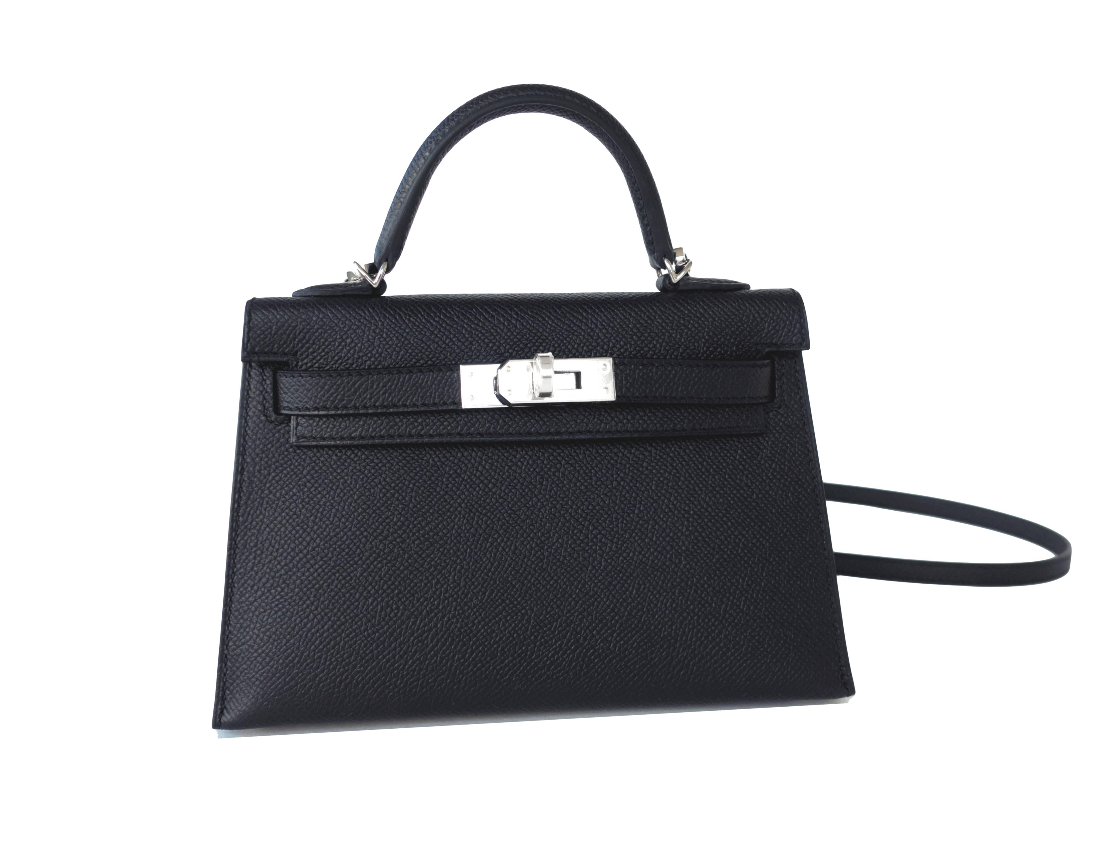 Ultra Limited Hermes 20cm Black Epsom Mini Sellier Kelly Palladium VIP
Brand New in Box.  Store Fresh.  Pristine Condition (with plastic on hardware)
Just purchased from Hermes store in 2016.  
Perfect gift!  Comes full set with shoulder strap,