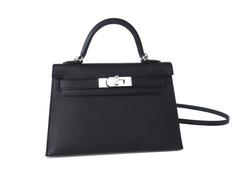Ultra Limited Hermes 20cm Black Epsom Mini Sellier Kelly Palladium VIP