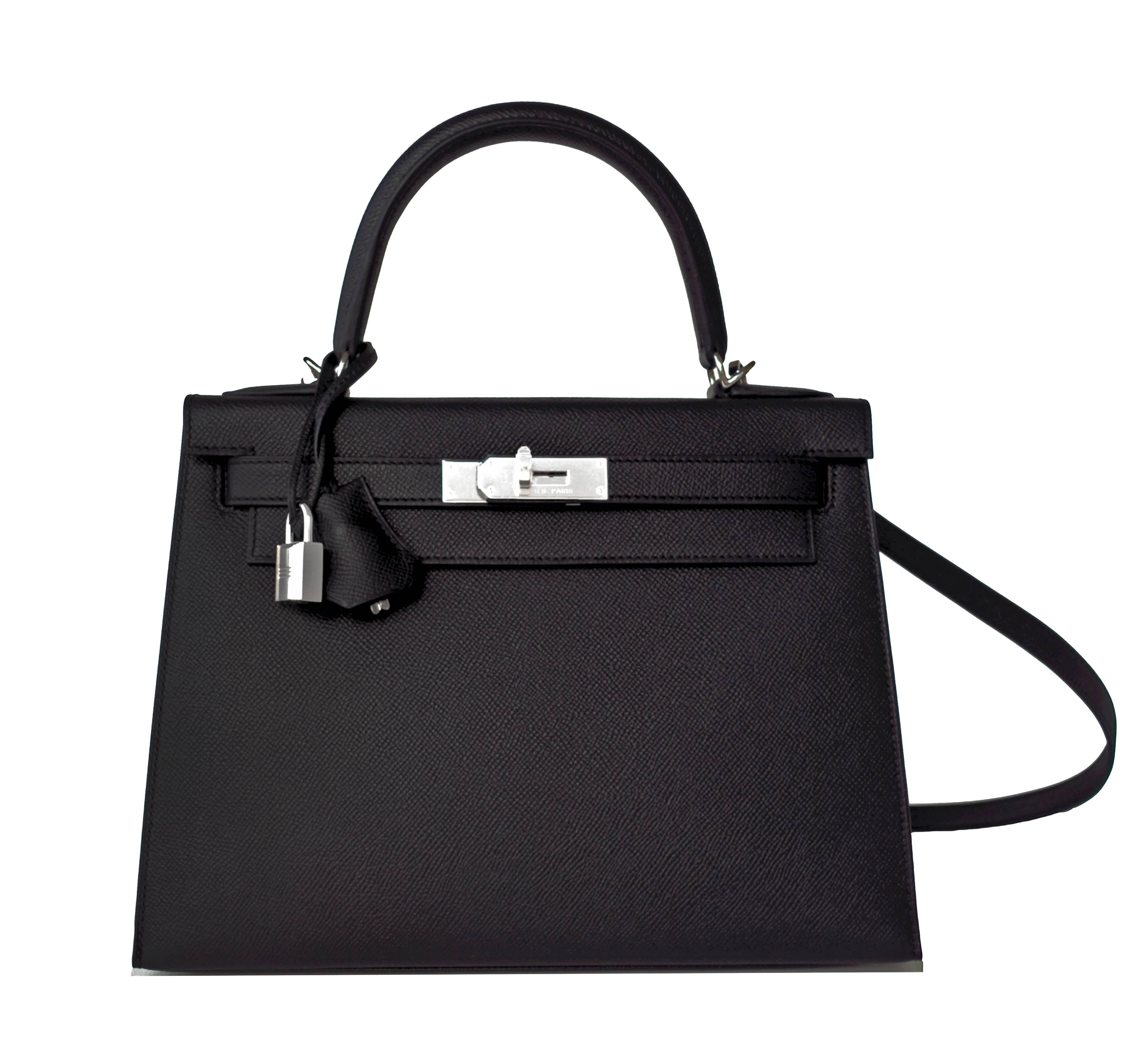 Fashionista Hermes Black 28cm Epsom Sellier Kelly Palladium Hardware X Stamp 3