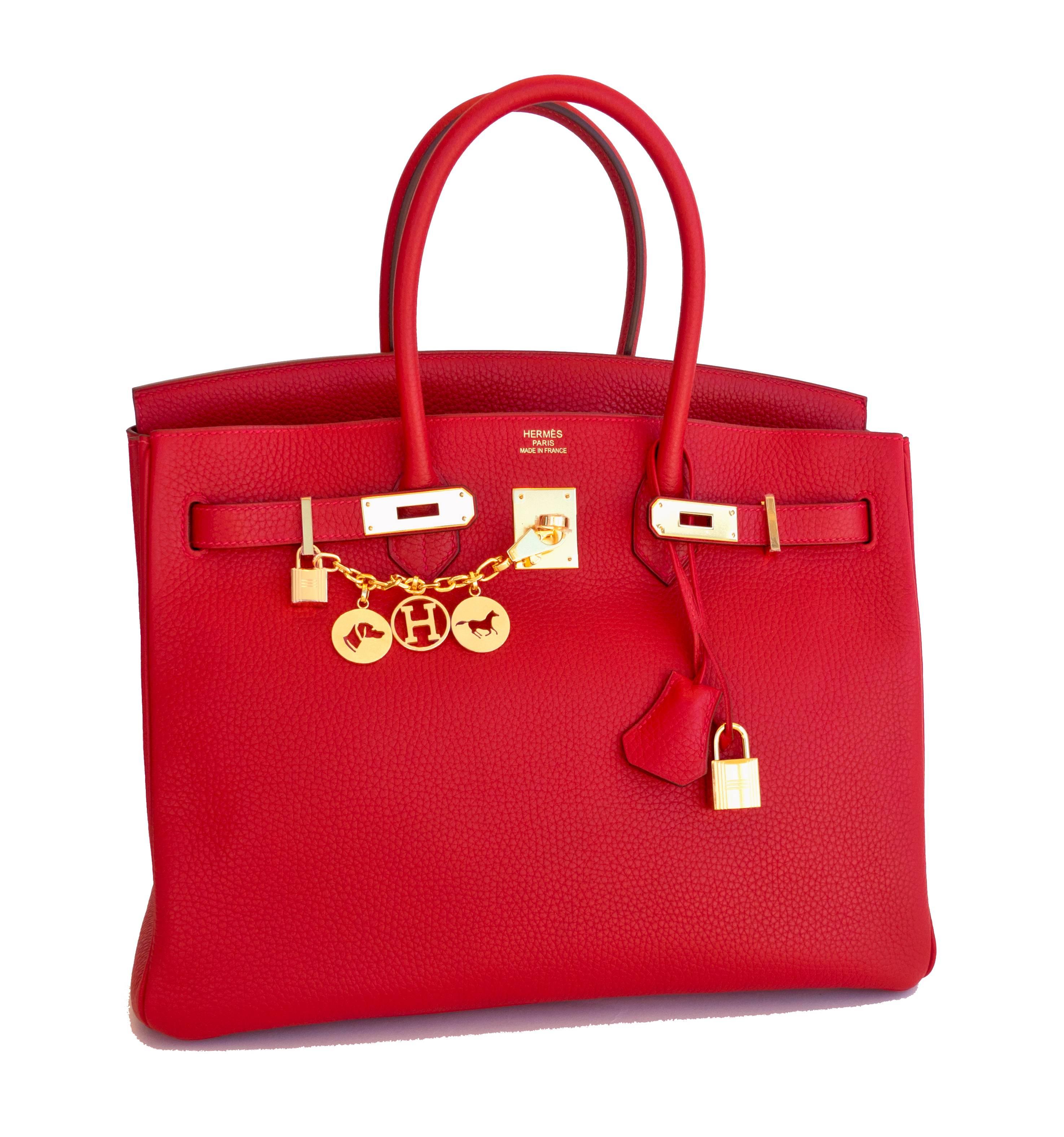 Hermes Rouge Casaque Clemence Lipstick Red 35cm Birkin Gold Hardware  In New Condition In New York, NY