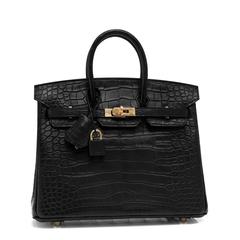 Fashionista Hermes Black Matte Alligator 25cm Baby Birkin Bag Gold Hardware