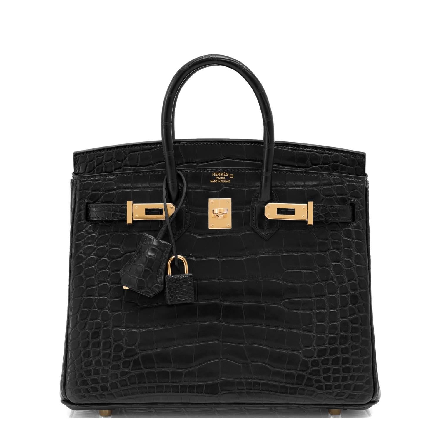 Fashionista Hermes Black Matte Alligator 25cm Baby Birkin Bag Gold Hardware 5