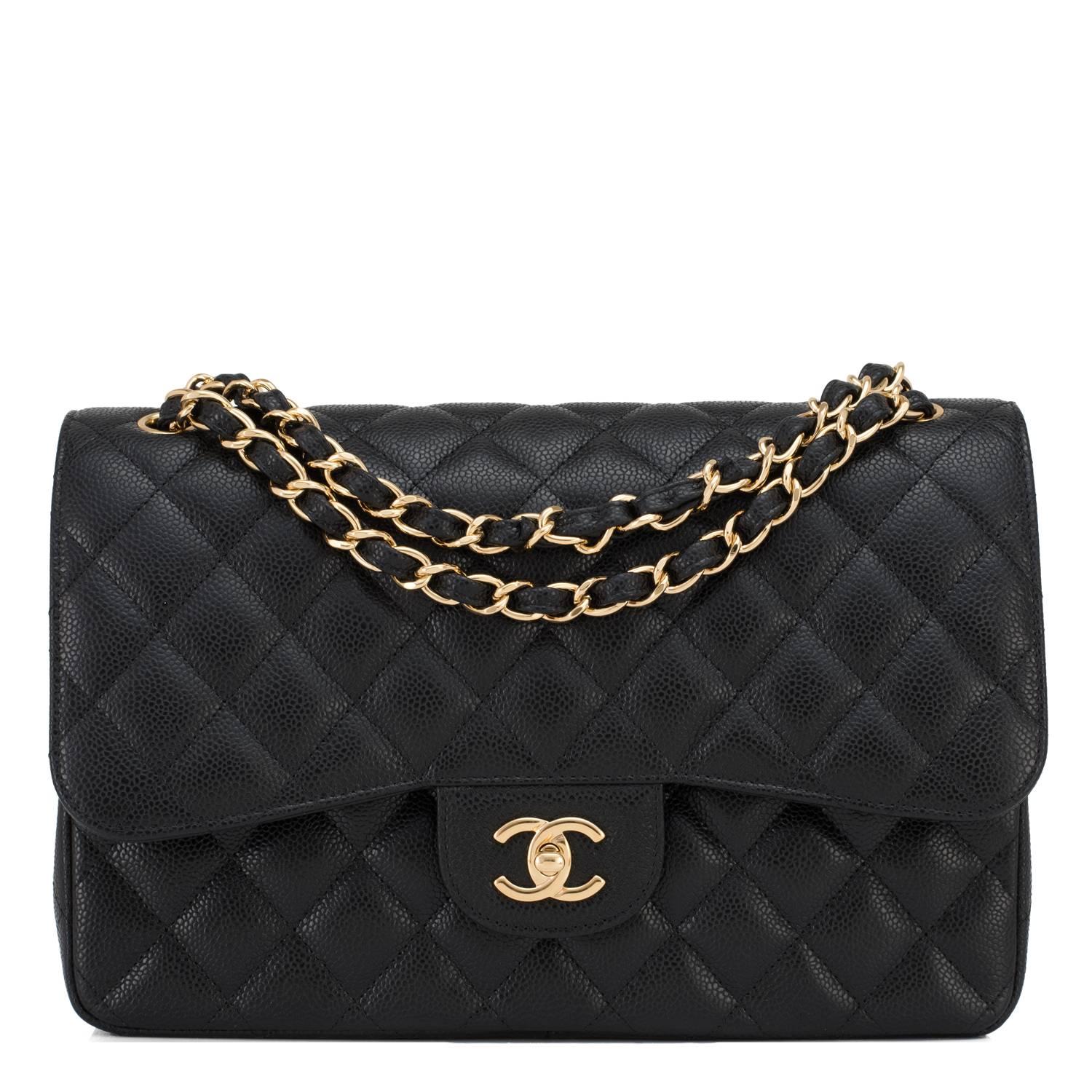 Chanel Black Quilted Caviar Jumbo Classic Double Flap Bag Gold Hardware 1