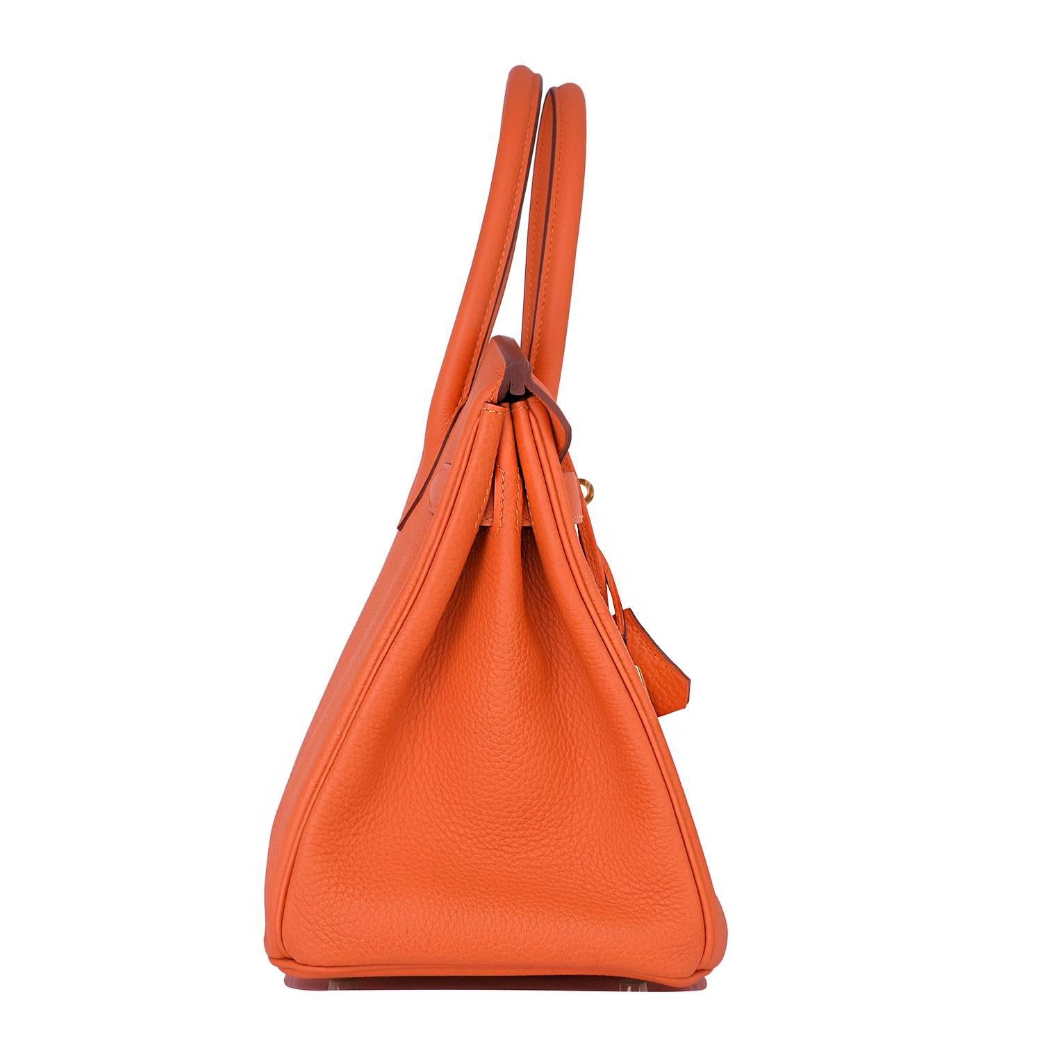 Red Hermes Feu Orange 30cm Togo Birkin Bag Gold Hardware Spring!