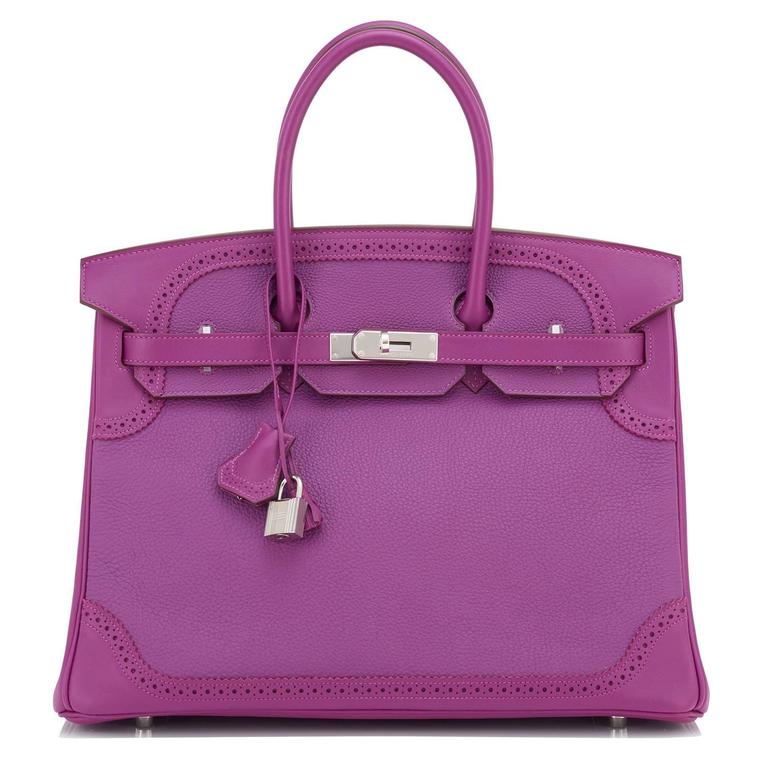 Hermes Anemone Ghillies Togo Swift Birkin Bag 35cm Palladium