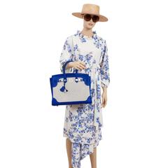 Hermes Blue Sapphire Ghillies Swift Criss Cross Ecru Graphite Toile 35cm Birkin
