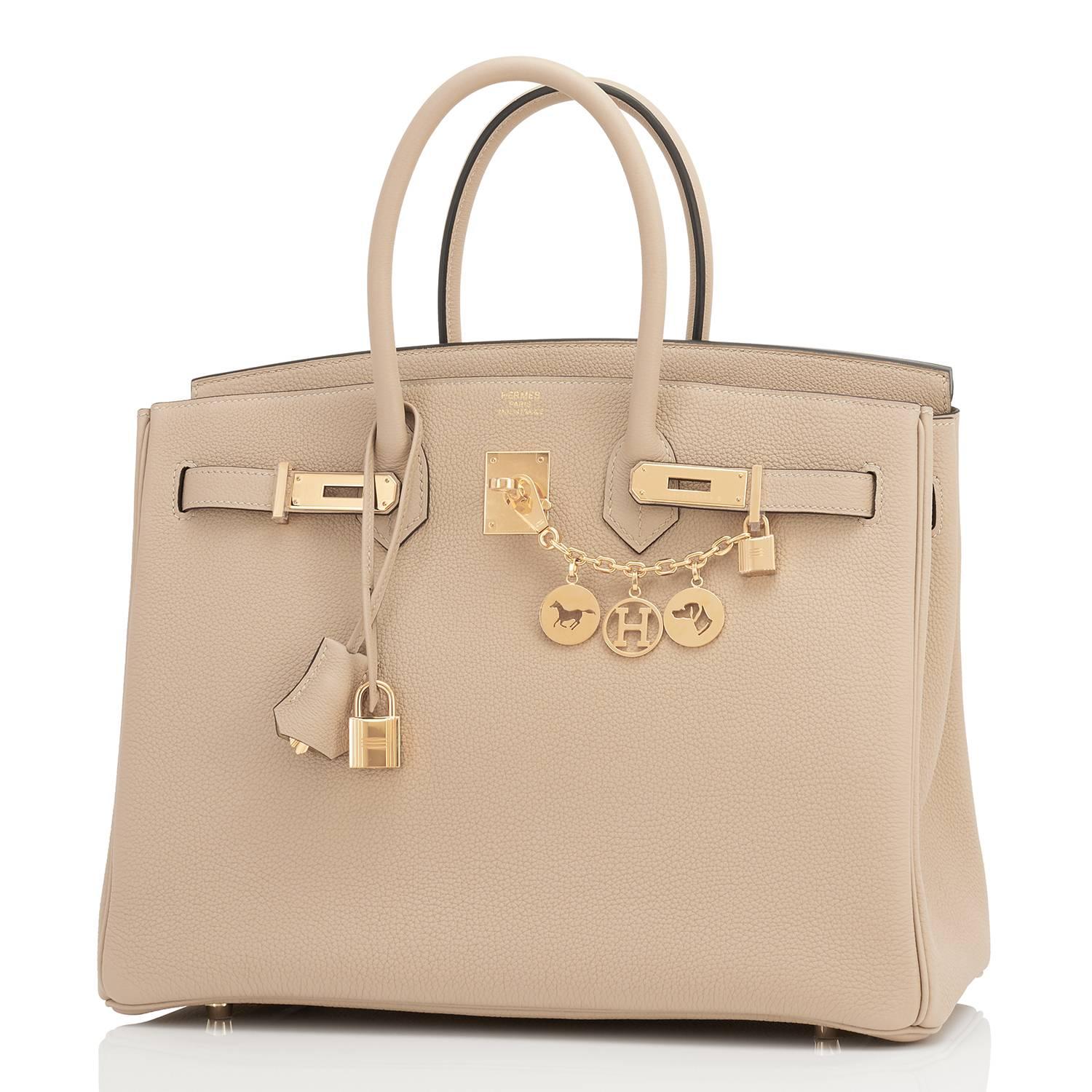 Hermes Trench 35cm Togo Beige Gold Hardware Birkin Tasche im Zustand „Neu“ in New York, NY