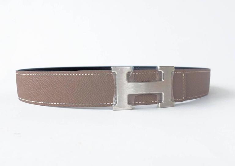 Hermes Etoupe Black 85cm Epsom Swift H Silver Buckle Constance Belt Kit  Classic