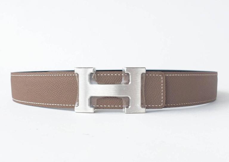 Hermes Etoupe/Blanc Epsom/Swift Leather Heritage Buckle Reversible Belt  90CM Hermes