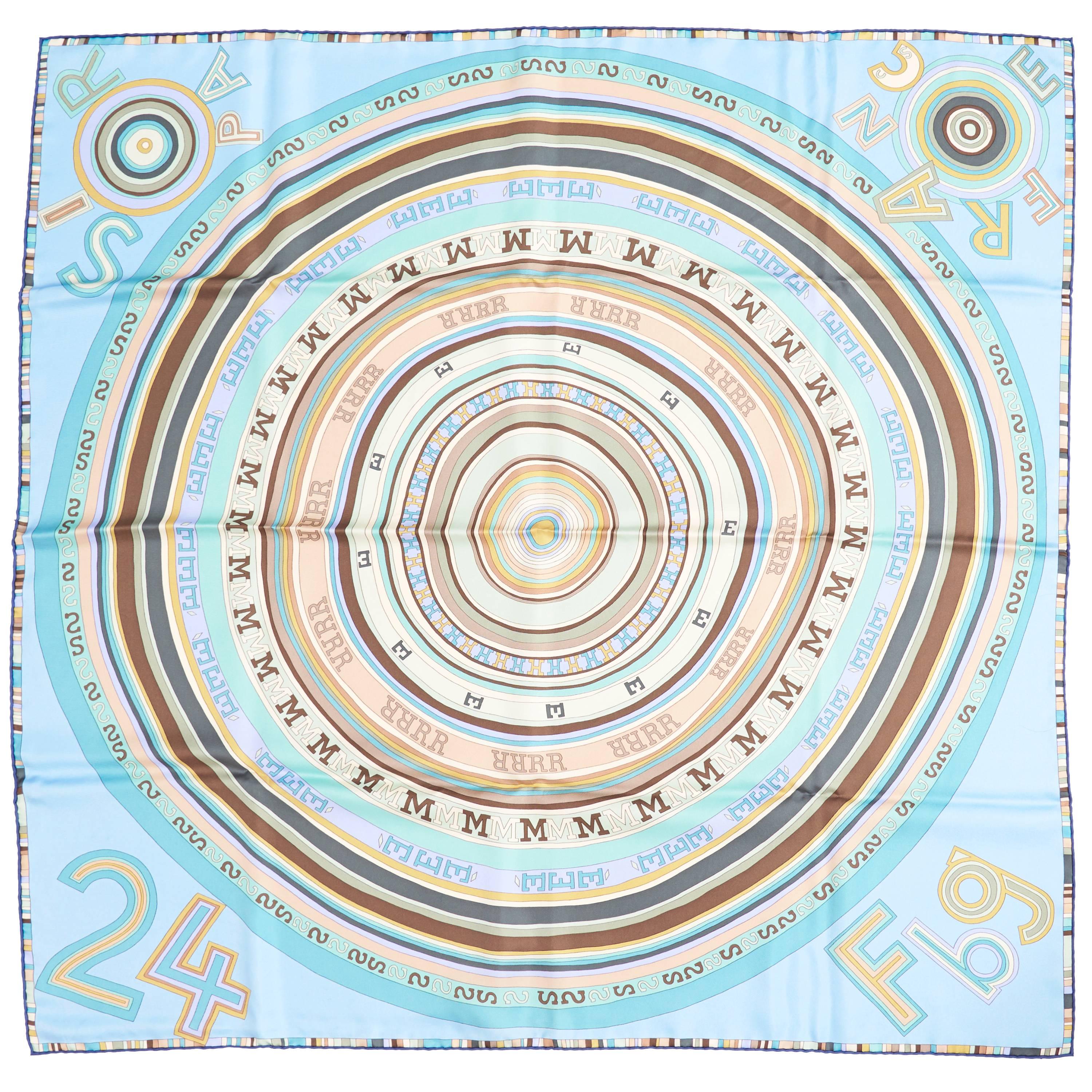 Hermes Tohu Bohu Blue Taupe Silk Scarf 90cm Carre 2