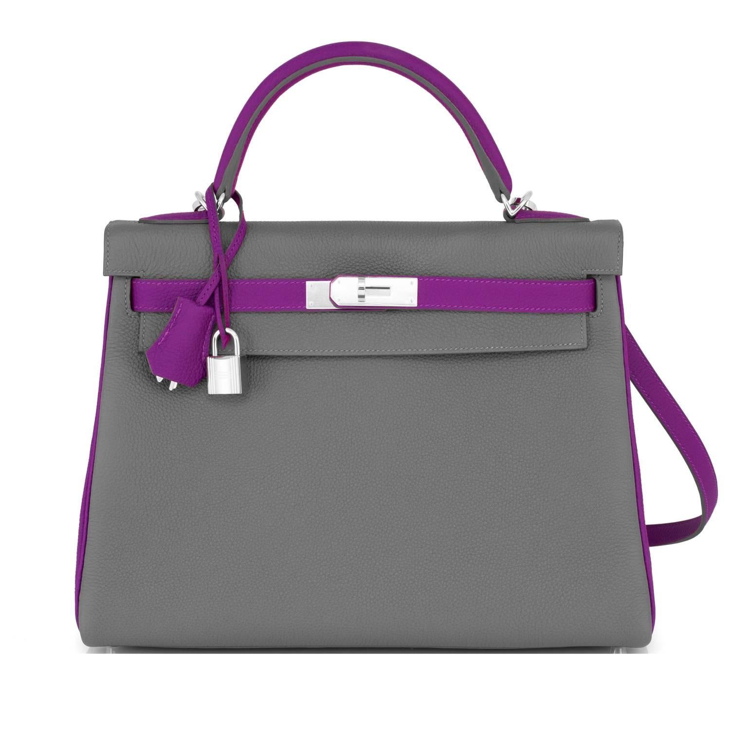 Hermes HSS Taupe and Anemone 32cm Togo Kelly Horseshoe Stamp Shoulder Bag VIP 4
