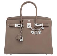 Hermes Etoupe Togo 35cm Birkin Palladium Hardware Tote Bag 8