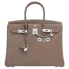 Hermes Etoupe Togo 35cm Birkin Palladium Hardware Tote Bag 