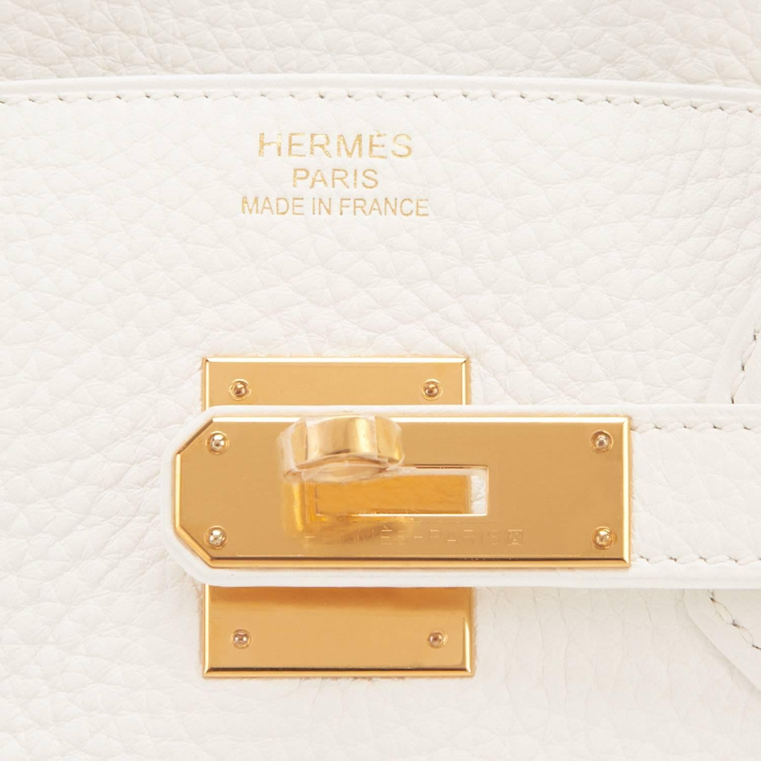 Hermes White 35cm Clemence Birkin Gold Hardware X Stamp Rare 3