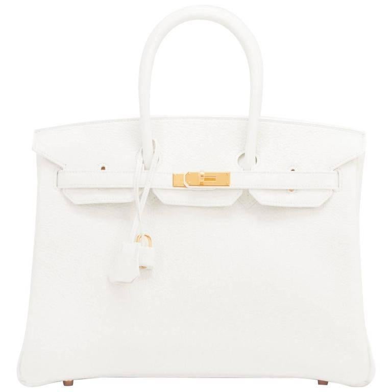 Hermes White 35cm Clemence Birkin Gold Hardware X Stamp Rare