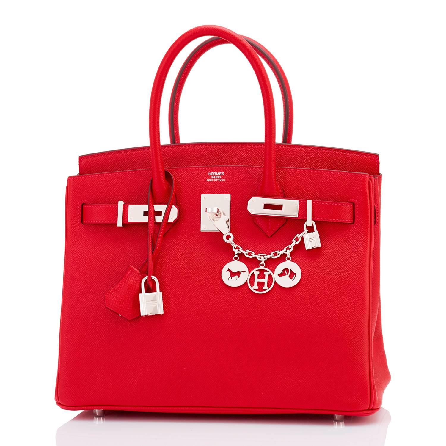 Hermes Birkin Bag 30cm Rouge Casaque Epsom Palladium Hardware
Brand New in Box.  Store fresh. Pristine condition (with plastic on hardware).
Just purchased from Hermes store; bag bears new 2017 interior A stamp.
Perfect gift! Coming full set with