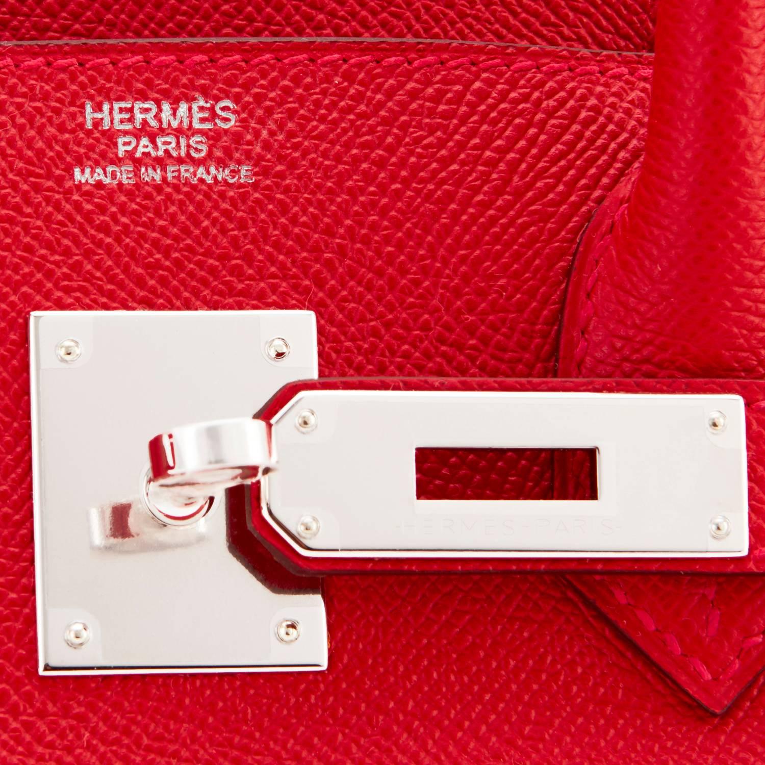 Hermes Rouge Casaque 30cm Epsom Lipstick Red Birkin Palladium Hardware A Stamp 5