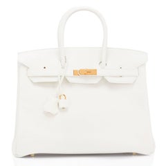 Hermes White 35cm Clemence Birkin Bag Gold Hardware X Stamp