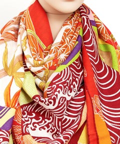 Hermes Ex Libris En Kimonos Cashmere Silk Shawl Scarf GM RARE