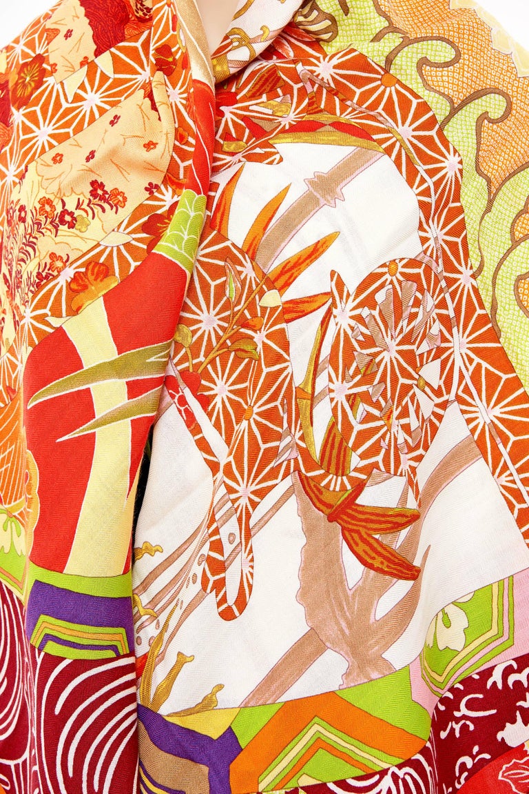 Hermes Ex Libris En Kimonos Cashmere Silk Shawl Scarf GM RARE At hermes-ex-libris-en-kimonos-cashmere-silk-shawl-scarf-gm-rare-at