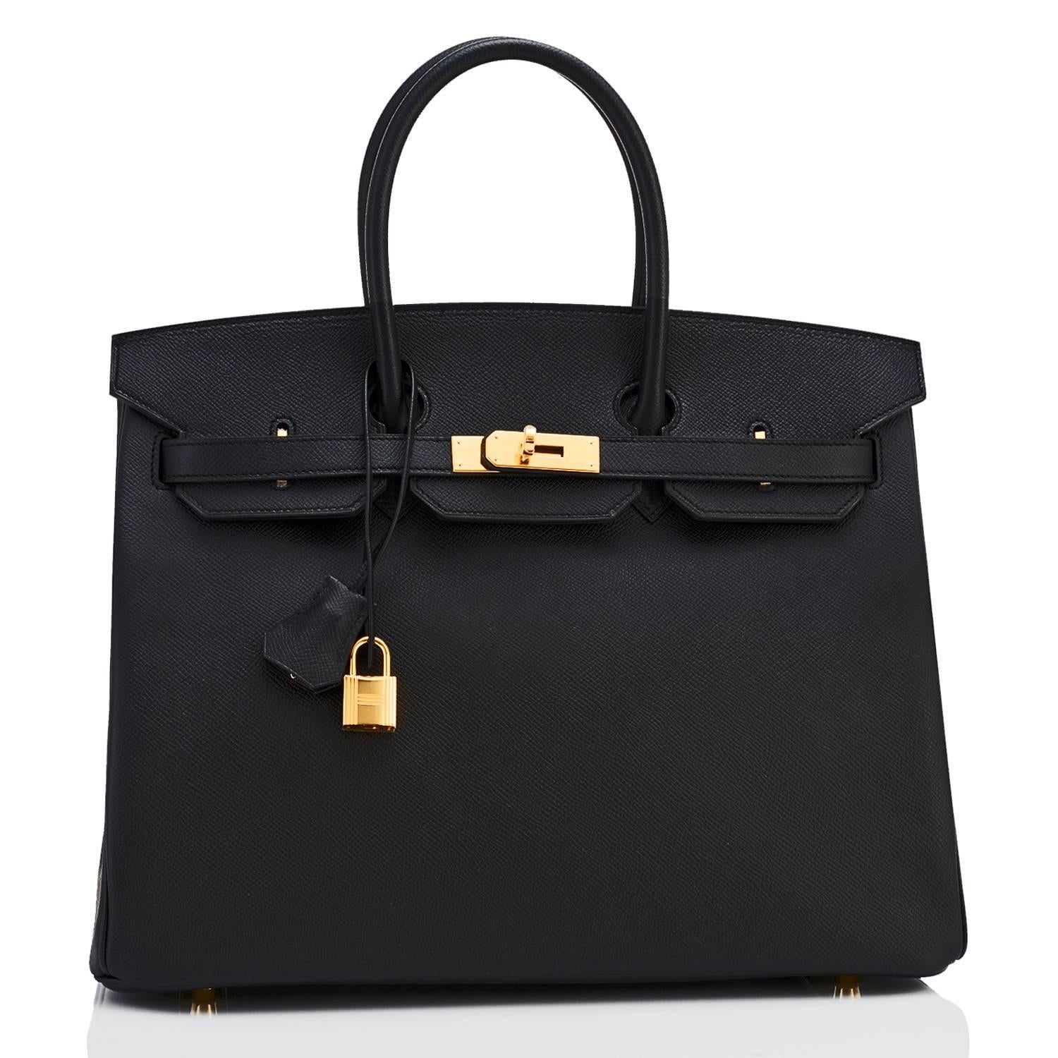 Hermes Birkin 35 Black Gold Hardware Epsom Bag A Stamp In New Condition In New York, NY