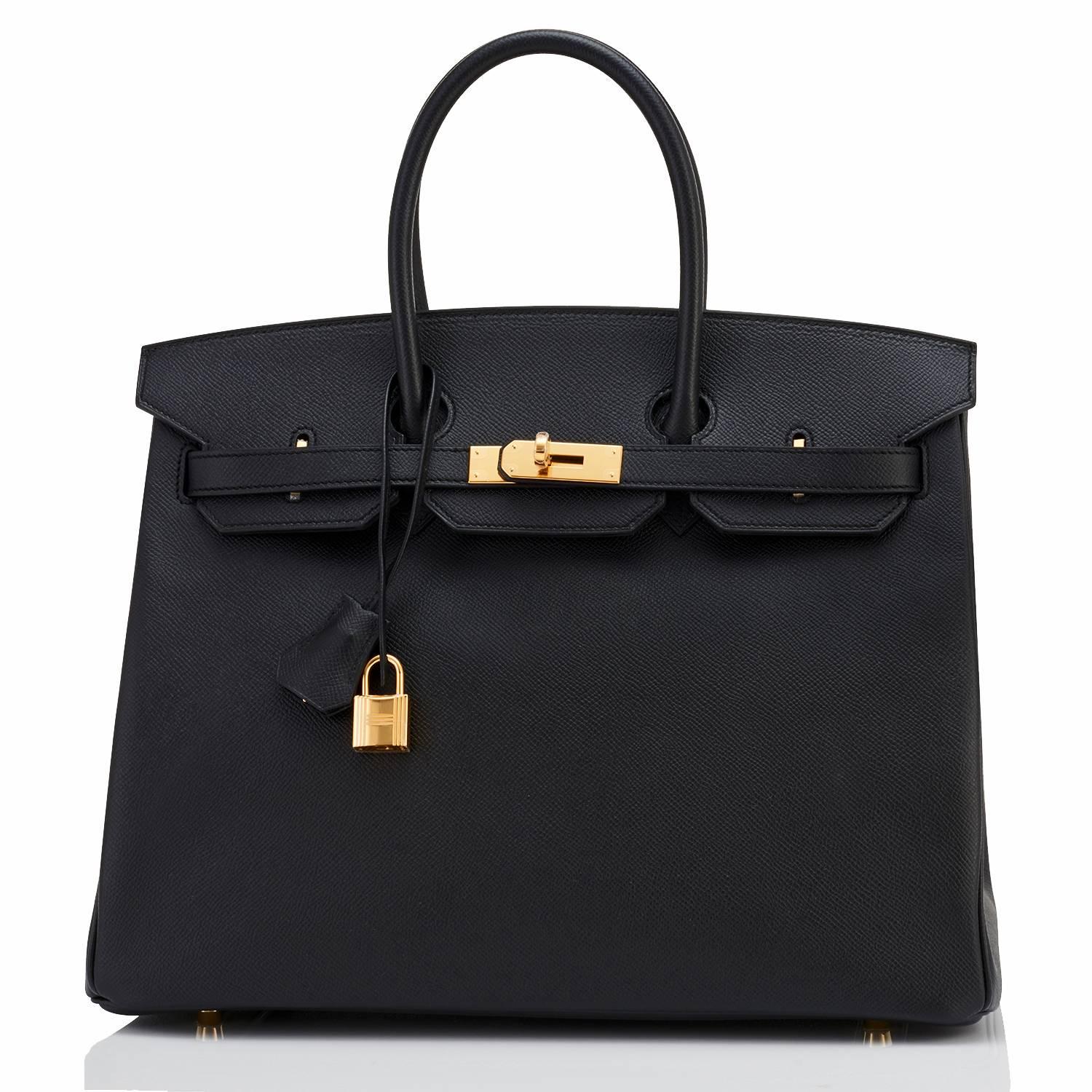 Hermes Black 35cm Birkin Gold Hardware Epsom Bag Power Birkin
Brand new in box. Store Fresh.  Pristine condition (with plastic on hardware).
Just purchased from Hermes store; bag bears new 2017 interior A stamp.
Perfect gift! Comes with keys, lock,