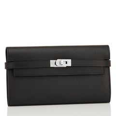 Hermes Black Kelly Wallet Long Epsom Palladium Hardware