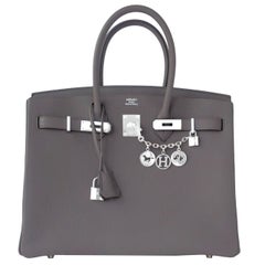 Hermes Etain 35cm Togo Birkin Bag "Tin Grey" Palladium Hardware A Stamp