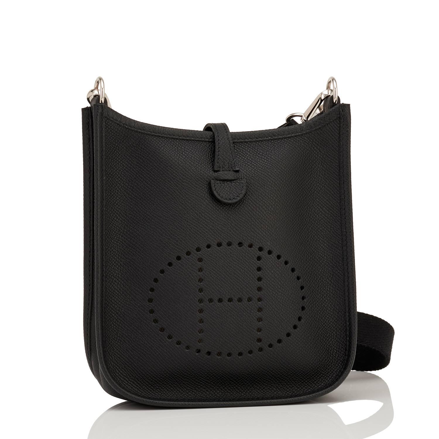 Hermes Black Evelyne TPM Shoulder Cross Body Bag
Brand New in Box. Store Fresh. Pristine Condition.
Perfect gift! Coming in full set with shoulder strap, Hermes sleepers, and Hermes box. 
Very rare and ultra chic!
This Black Evelyne Tres Petite