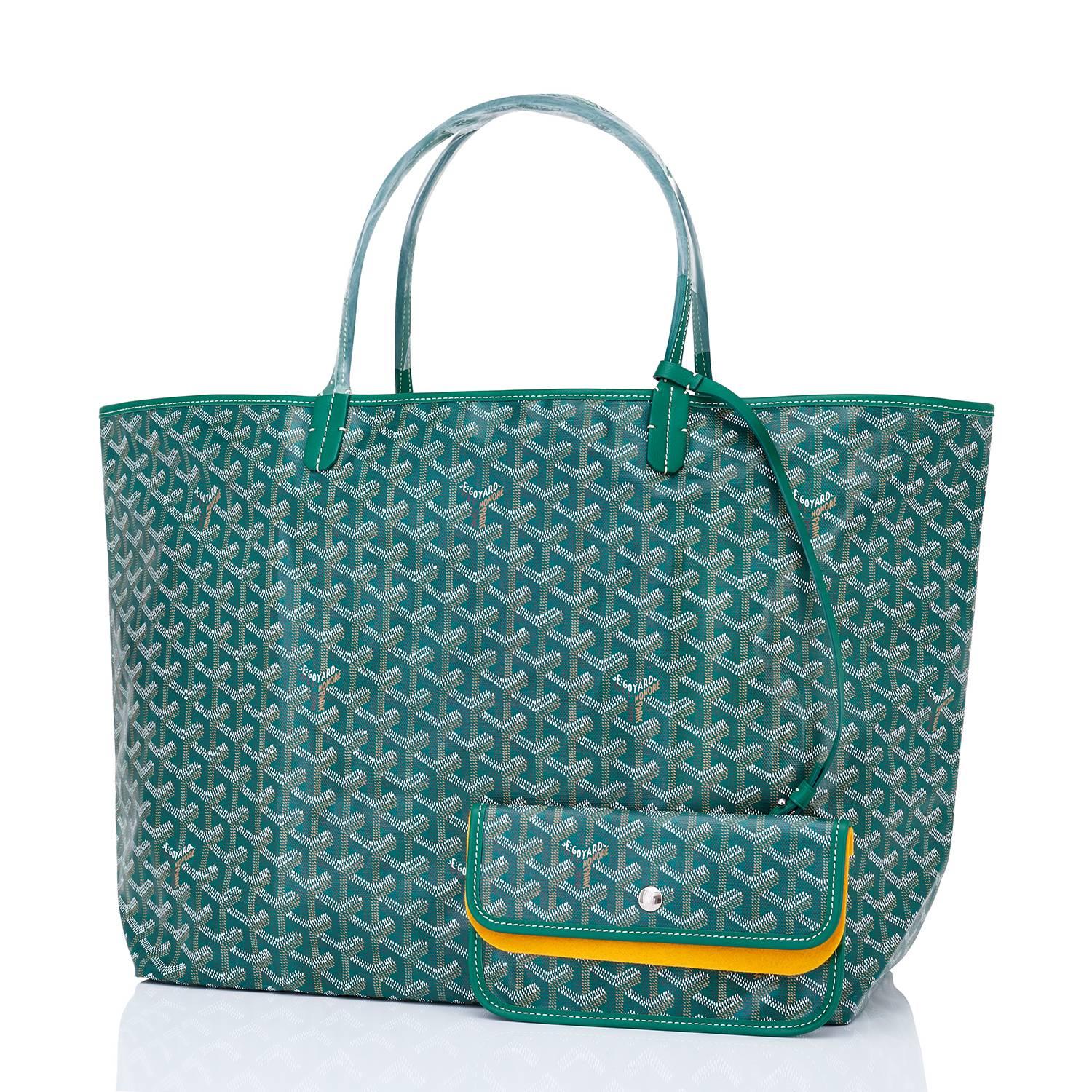 Goyard Tote St Louis Hunter Green Chevron Bag GM
Brand New.  Store Fresh. Pristine Condition (with plastic on handles)
Perfect gift! Comes with yellow Goyard sleeper, inner organizational pochette with inner yellow protective felt.
This is the