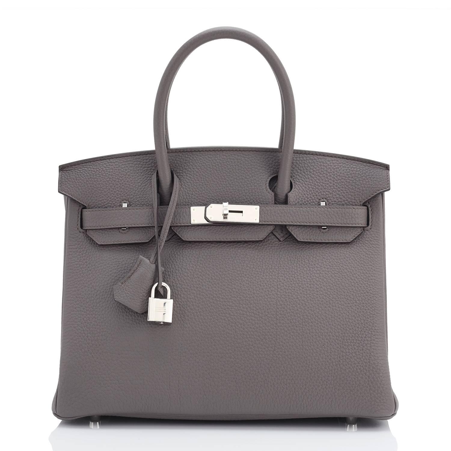 Women's or Men's Hermes 30cm Etain Tin Grey Togo Palladium Hardware A Stamp Birkin Satchel 