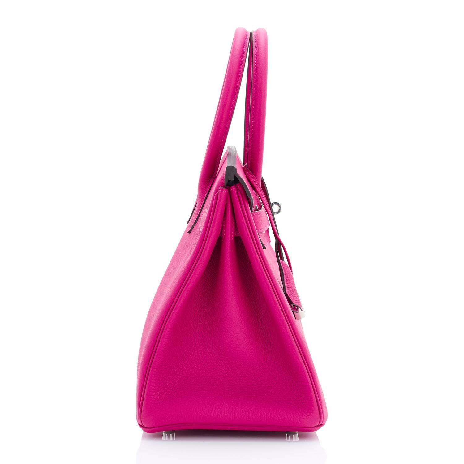 Hermes Rose Pourpre 30cm Pink Togo Palladium Hardware Birkin Bag In New Condition In New York, NY
