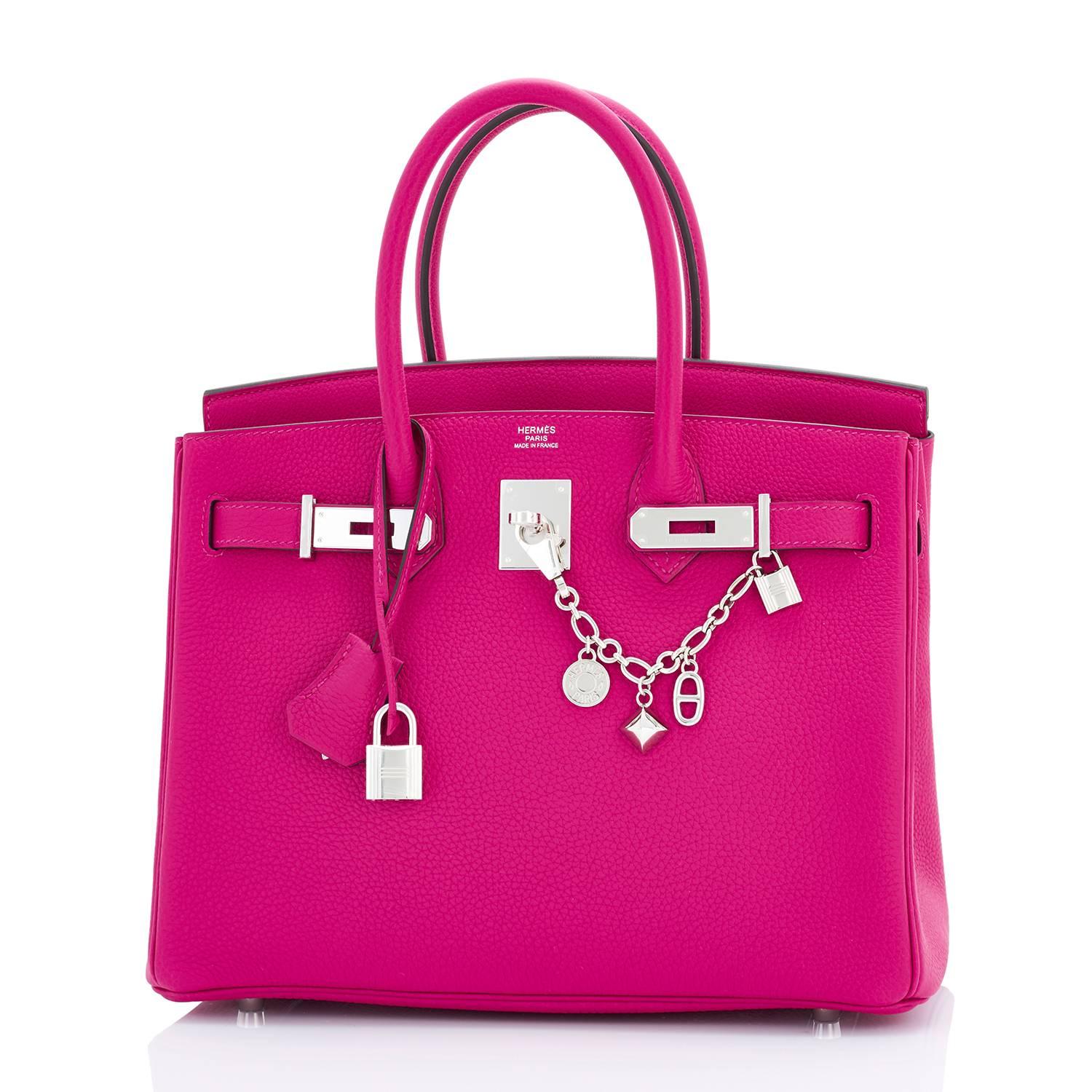 Hermes Rose Pourpre 30cm Birkin Pink Togo Palladium Hardware
Brand New in Box. Store fresh. Pristine condition (with plastic on hardware).
Just purchased from store; bag bears new interior A stamp.
Perfect gift! Coming full set with keys, lock,