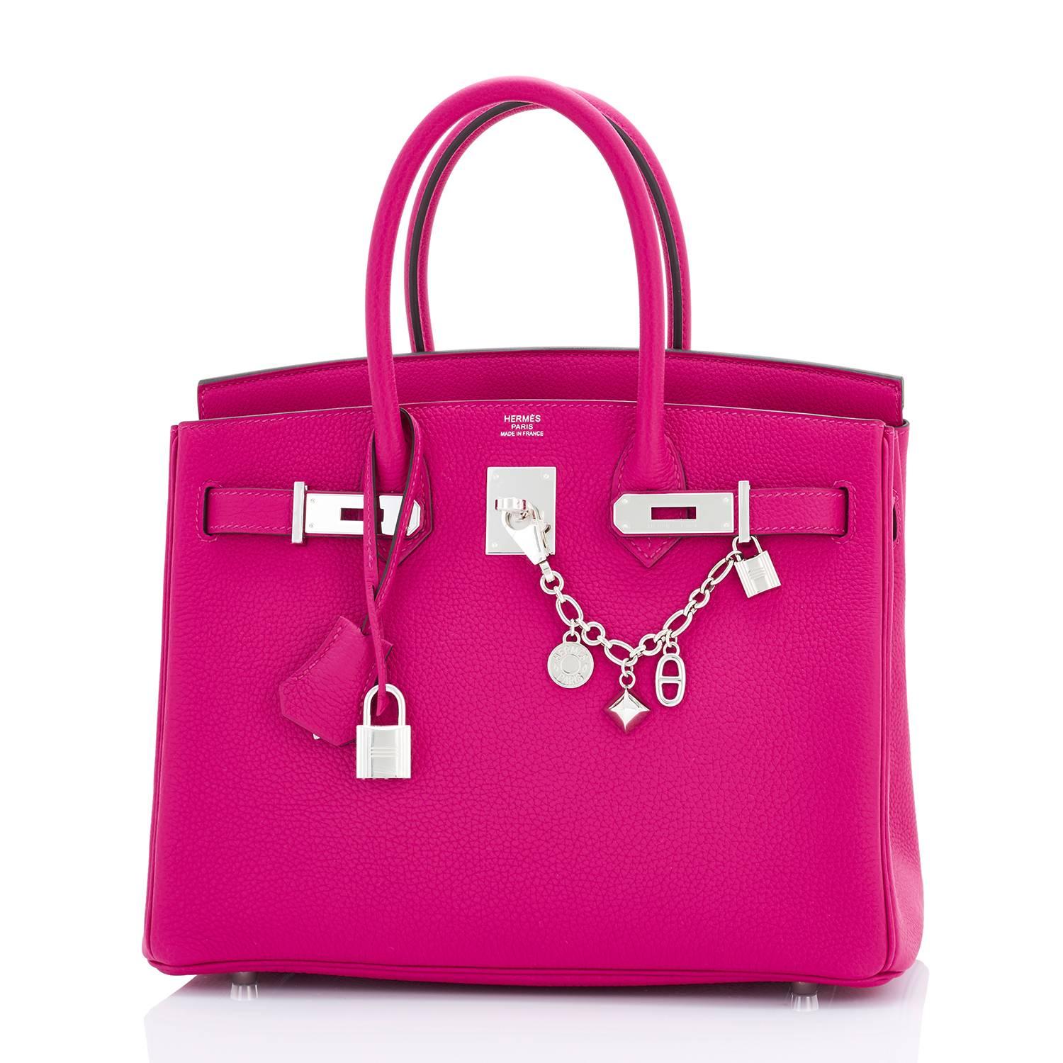 Hermes Rose Pourpre 30cm Birkin Pink Togo Palladium Hardware
Brand New in Box. Frisch lagern. Tadelloser Zustand (mit Plastikbeschlägen). 
Gerade im Geschäft gekauft; die Tasche trägt einen neuen Innenstempel A. 
Das perfekte Geschenk! Komplettes