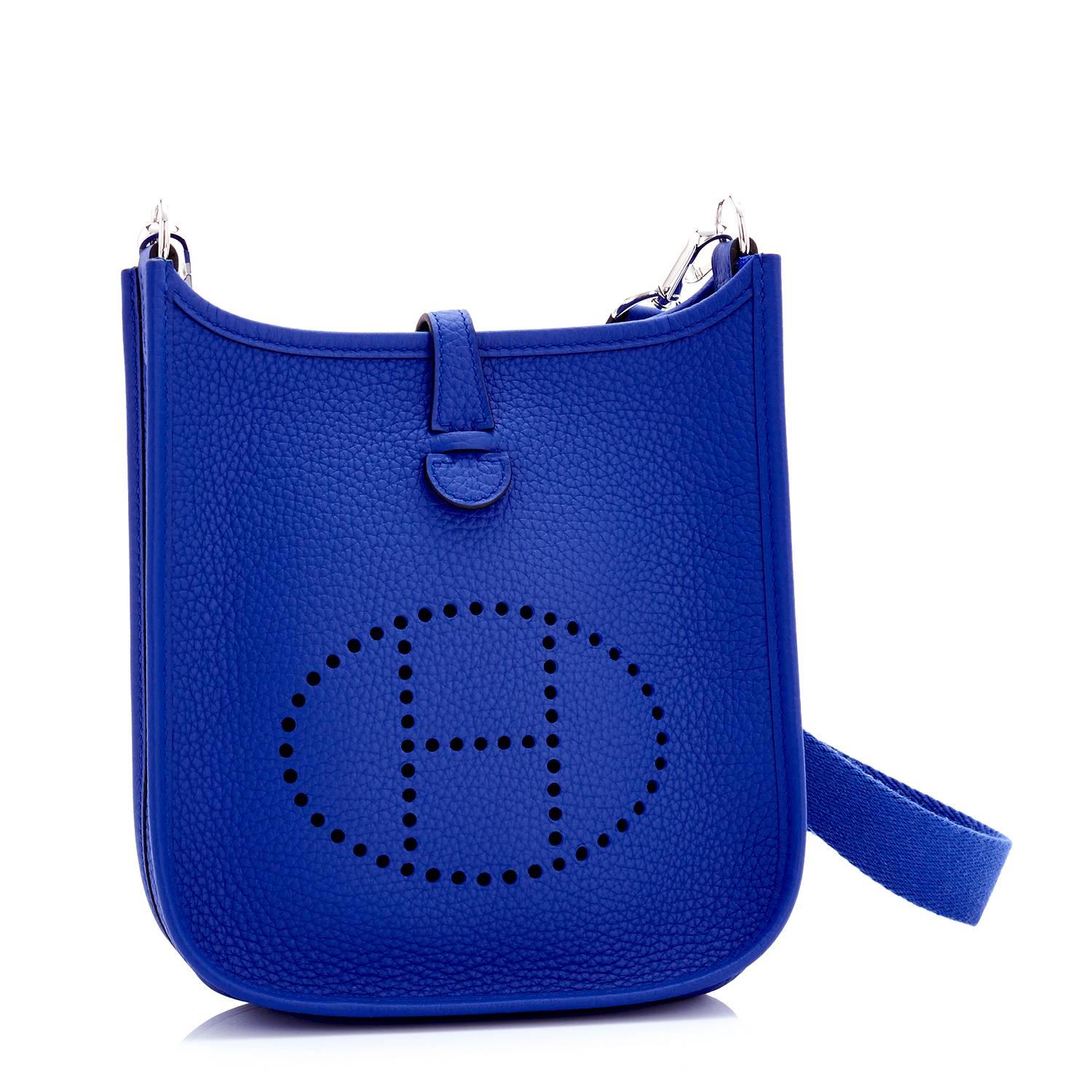 Hermes Evelyne TPM Blue Electric Shoulder Cross Body Messenger Bag
Brand New in Box. Store Fresh. Pristine Condition.
Perfect gift! Coming in full set with shoulder strap, Hermes sleepers, and Hermes box. 
Exceptionally gorgeous- just the most
