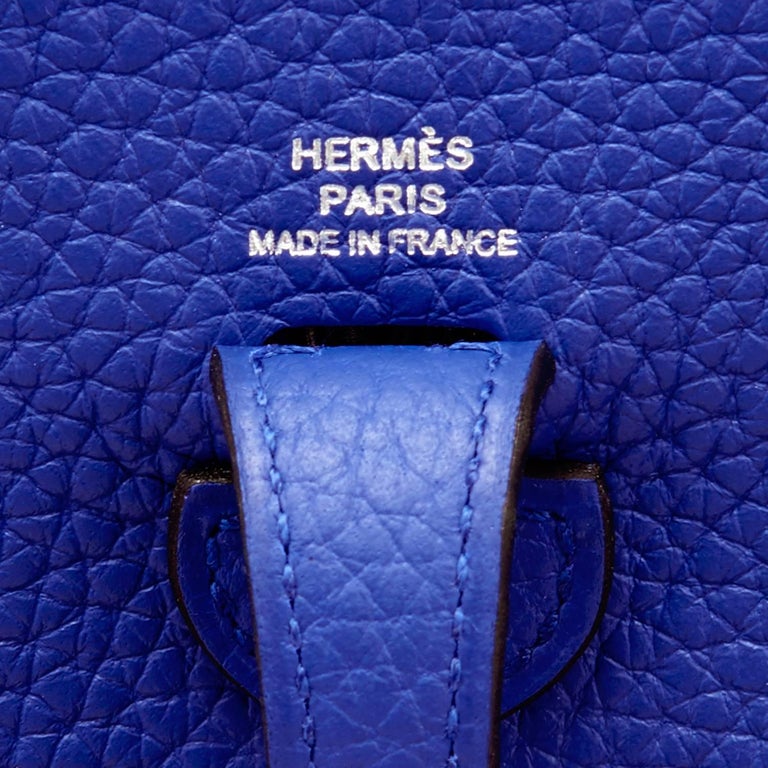 HERMES Leather Evelyn TGM Shoulder Bag Blue Auth am2542gA