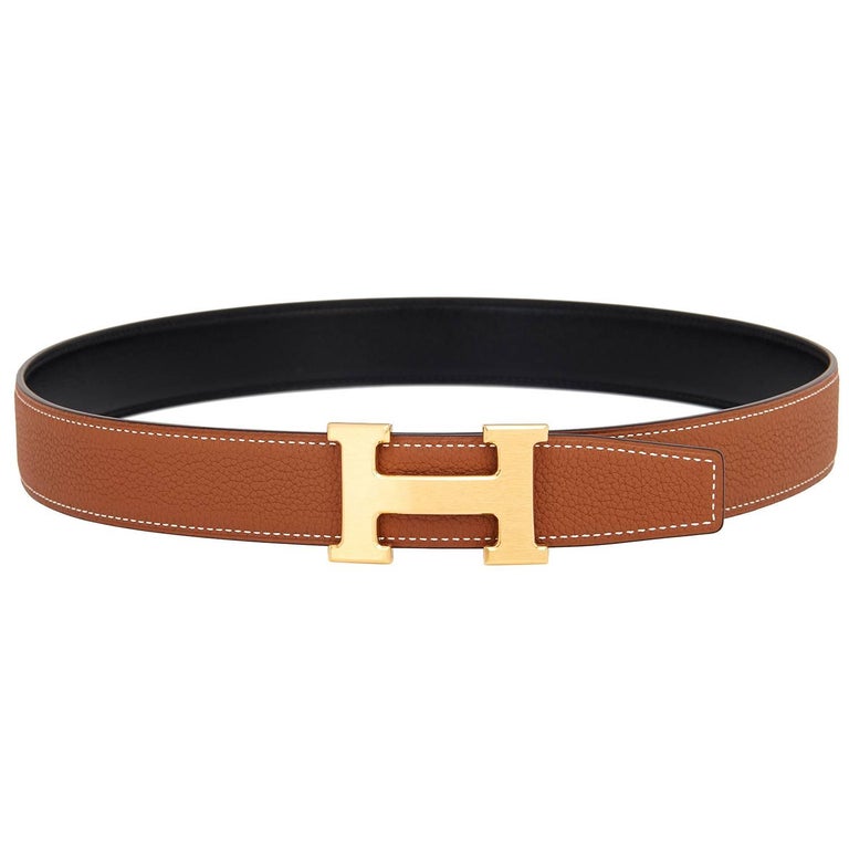 Kit de ceinture Hermès 85cm doré et noir réversible avec boucle dorée 32mm  or brun clair NEUVE ET GIFT En vente sur 1stDibs
