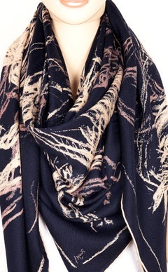 Hermes Abstract Horse Marine Naturel Cashmere Silk Shawl Scarf GM