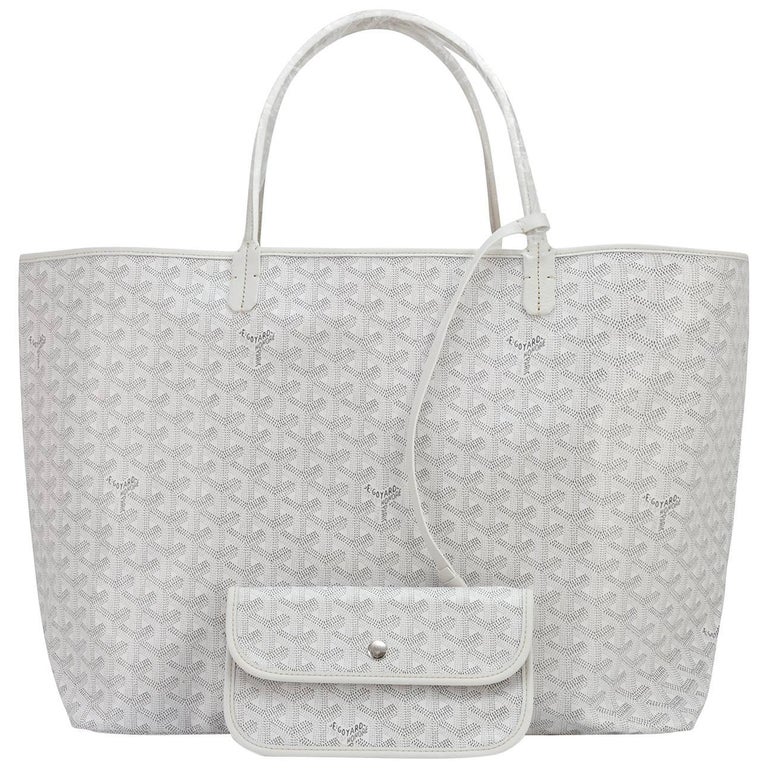 Goyard White St Louis GM Chevron Leather Canvas Tote Bag For Sale at 1stdibs