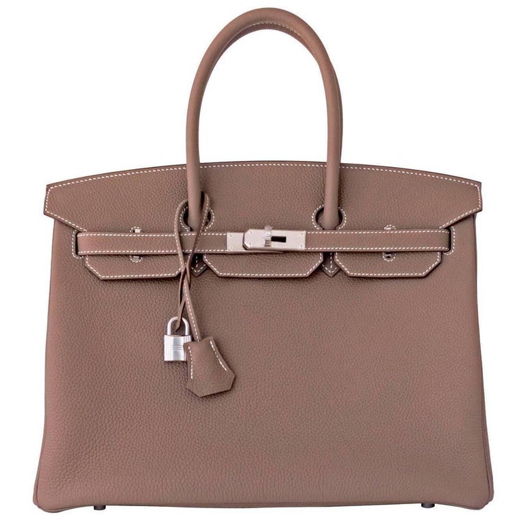 Hermes 35cm Etoupe Togo Palladium 2018 C Stamp Birkin bag For Sale at