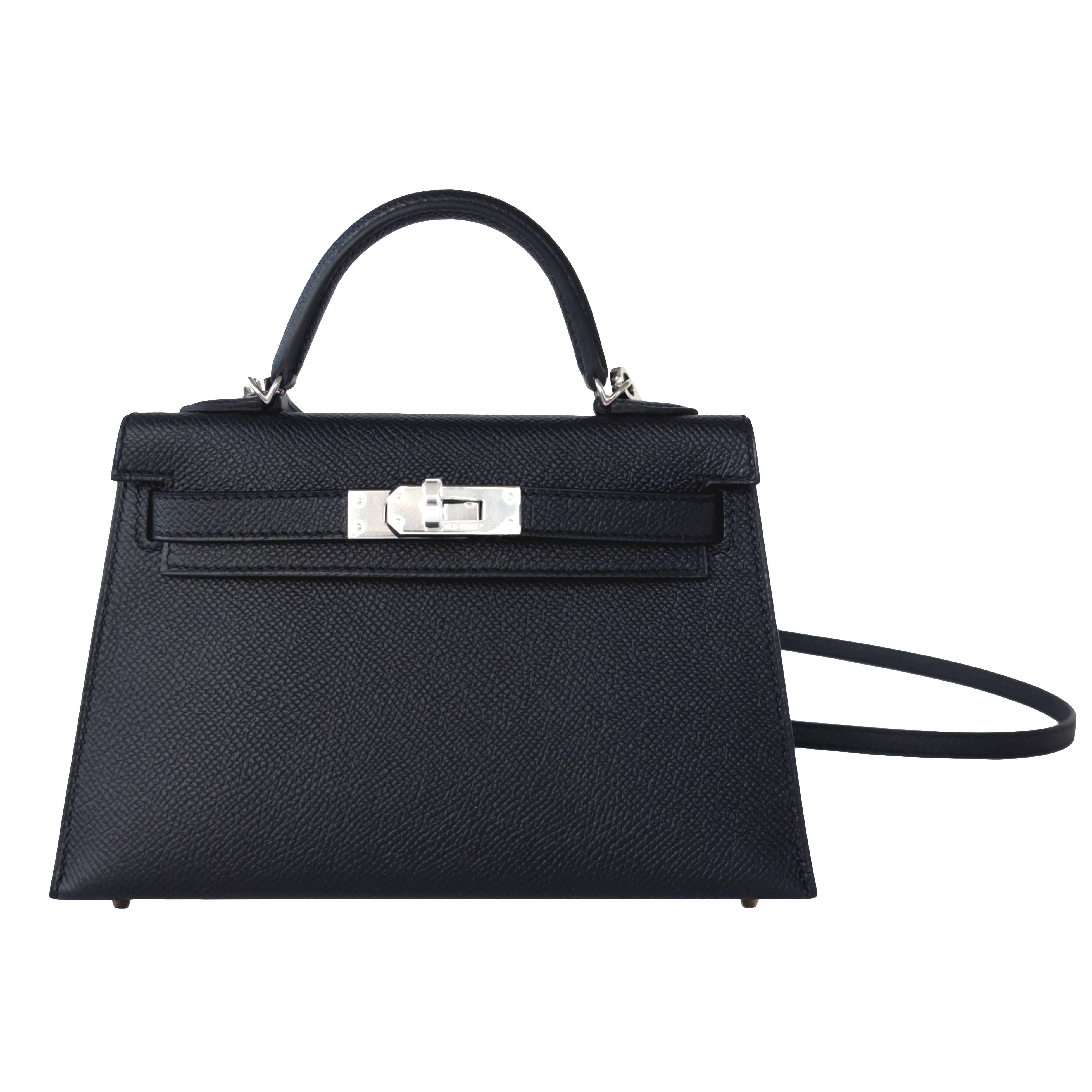 Hermes Mini Kelly 20 Sellier Bag in Black Epsom Leather with Gold