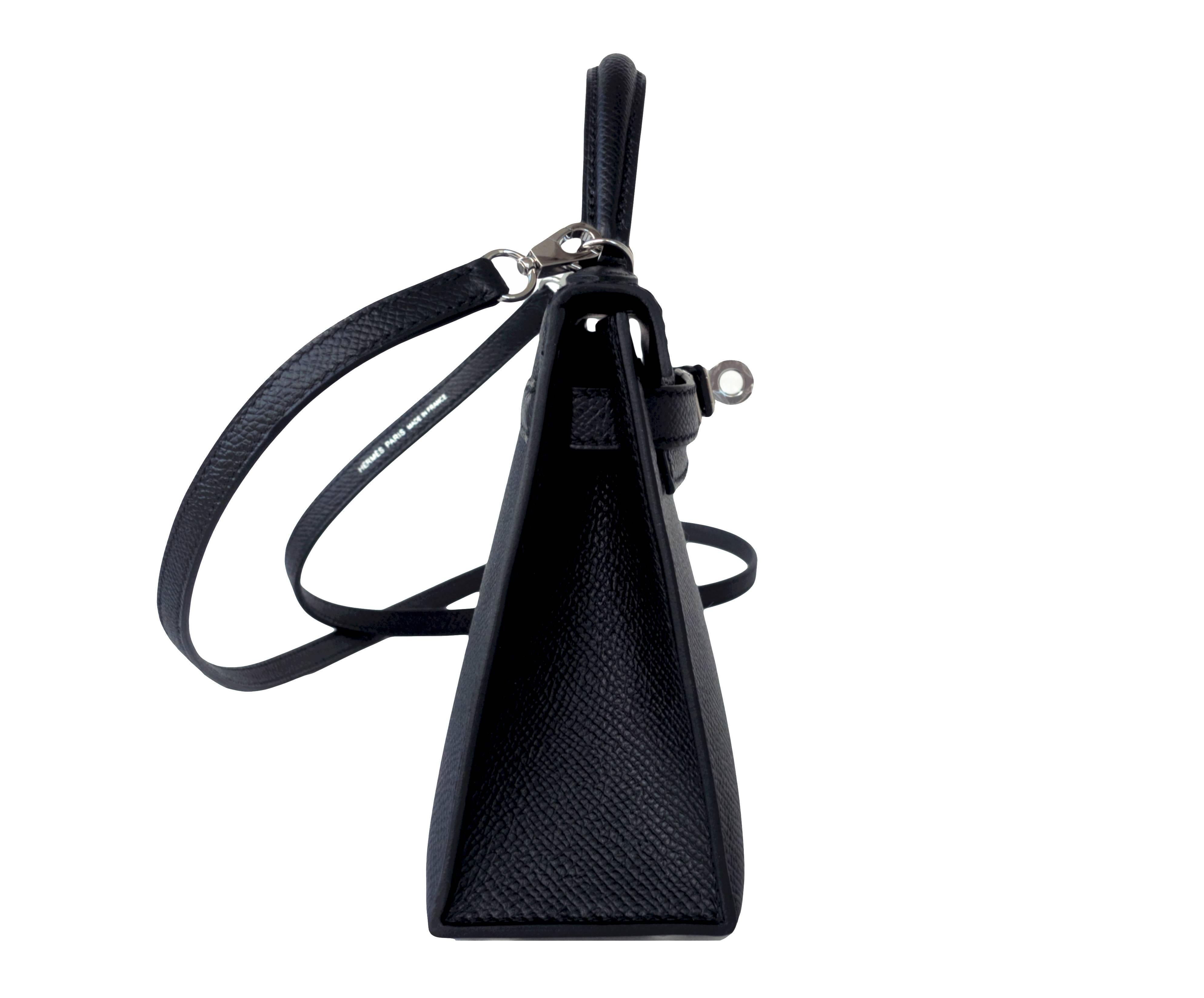 Hermes 20cm Black Epsom Mini Sellier Palladium VIP Kelly Bag In New Condition In New York, NY