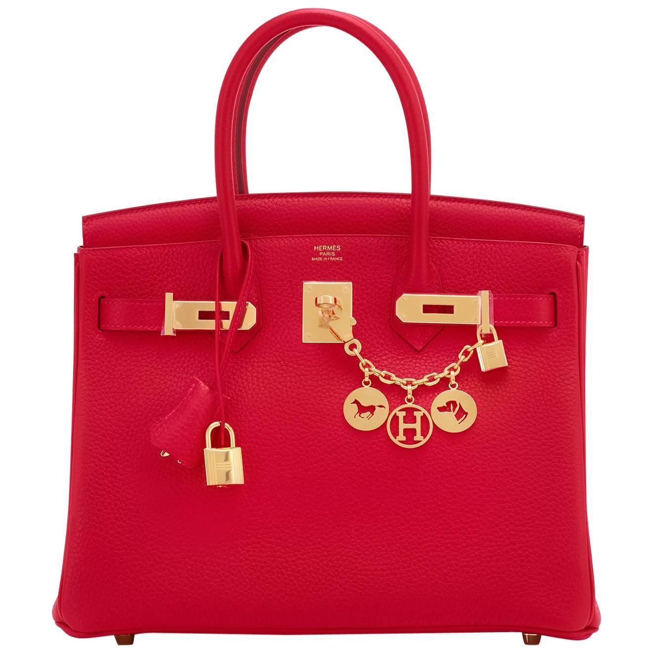 Hermes 30cm Rouge Casaque Red Clemence Gold Hardware Birkin Bag