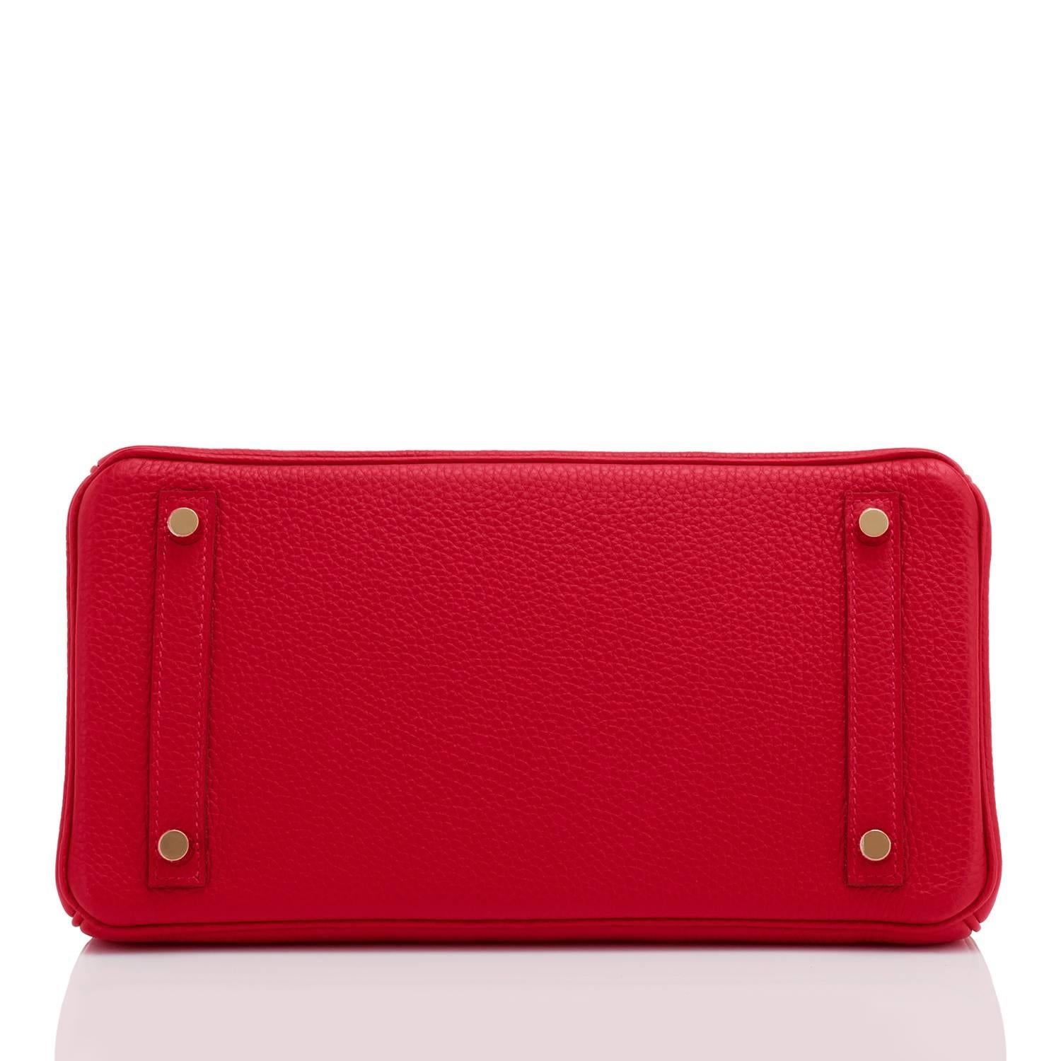 Women's Hermes 30cm Rouge Casaque Red Clemence Gold Hardware Birkin Bag