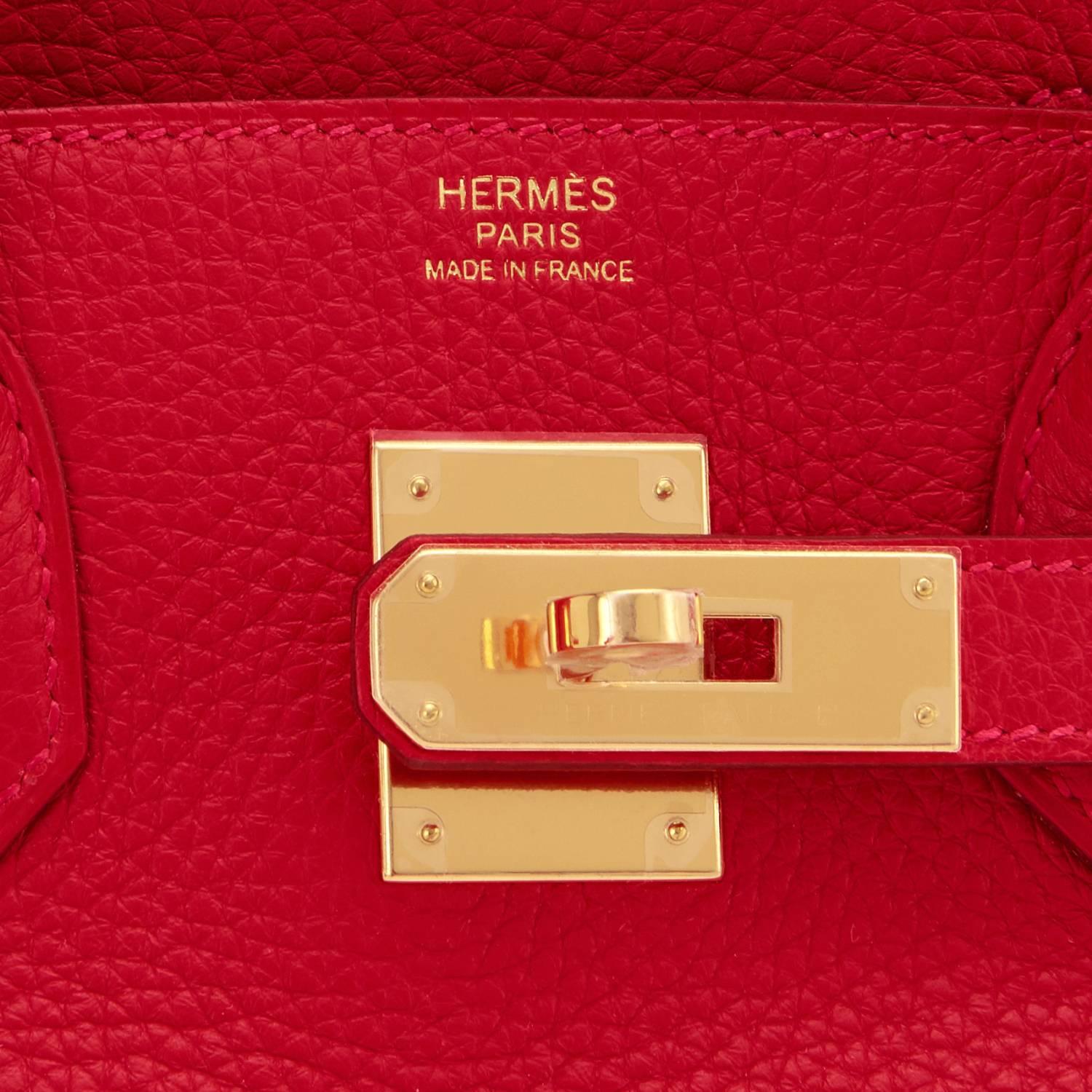 Hermes 30cm Rouge Casaque Red Clemence Gold Hardware Birkin Bag 3