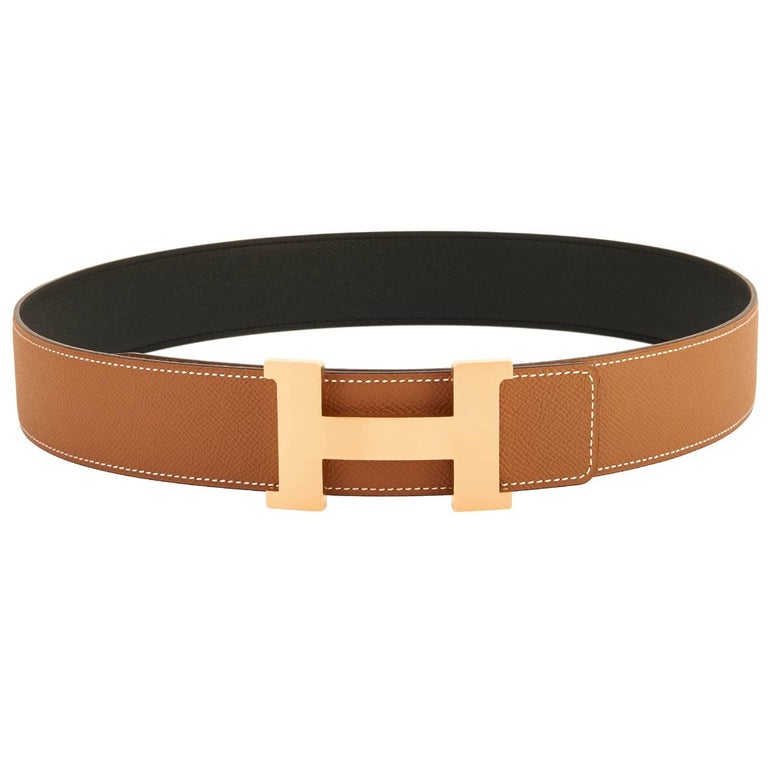 Hermes Gold and Black Leather Gold Buckle Constance Belt Kit at 1stDibs