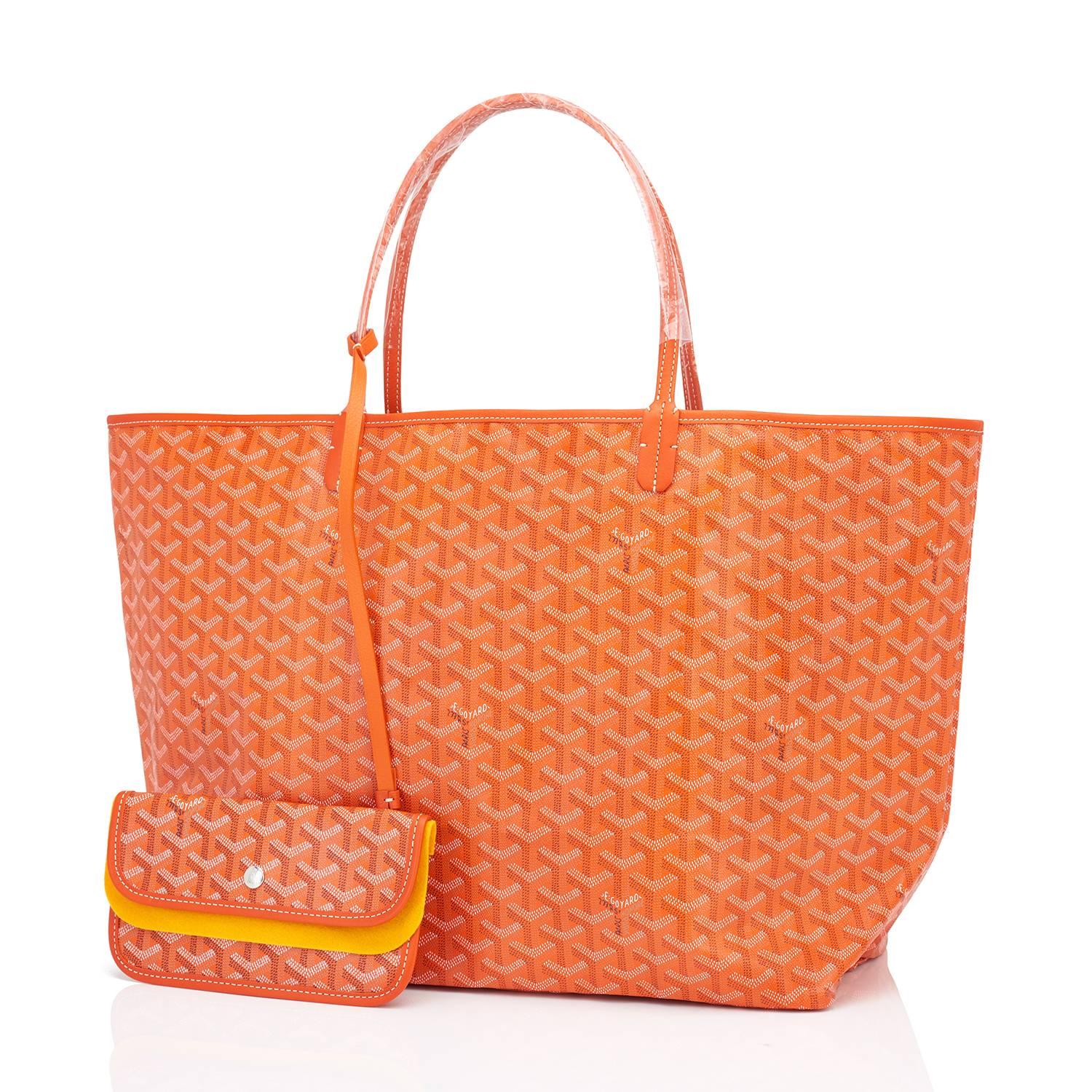Goyard Orange St Louis GM Chevron Tote Bag 
Brand New. Store Fresh. Pristine Condition (with plastic on handles) 
Perfect gift! Comes with yellow Goyard sleeper, inner organizational pochette, and yellow protective felt.
This is the famous Goyard