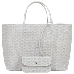 Goyard White St Louis GM Chevron Leather Canvas Tote Bag