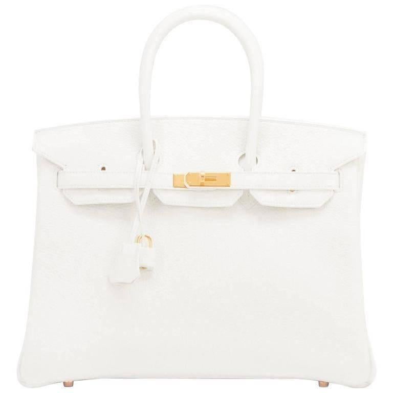 Hermes White Clemence Gold Hardware X Stamp Birkin 35 Bag at 1stDibs